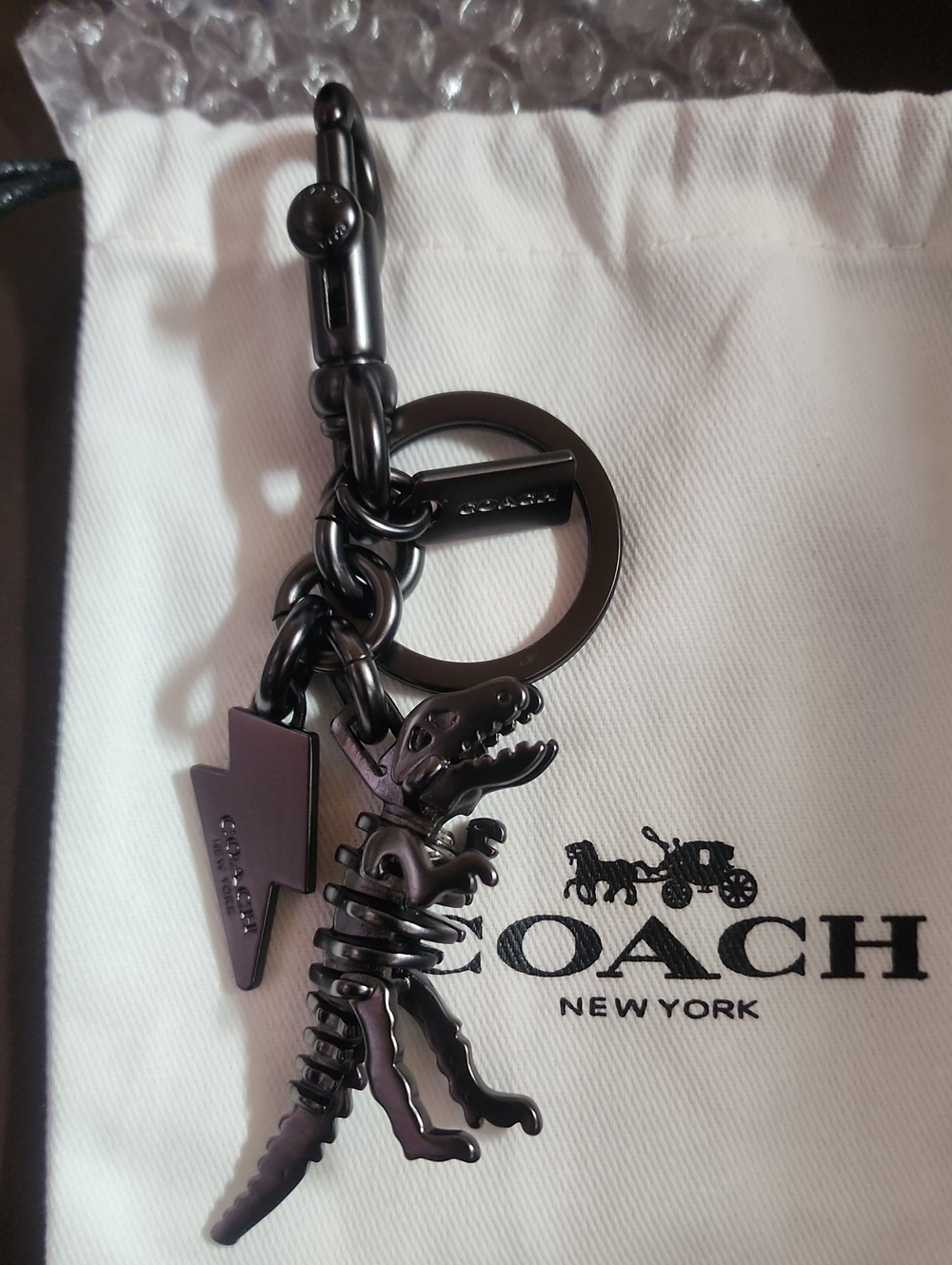 Coach Rexy Lightening Bolt Dk Gunmetal 3D Dinosaur Charm/ Keychain W/ Dusty Nwot